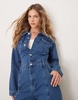 ASOS DESIGN denim barrel leg long sleeve jumpsuit in indigo