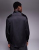 ASOS DESIGN satin regular shirt with tie neck and blouson volume sleeve