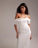 ASOS DESIGN bardot draped satin maxi wedding dress in white