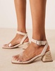 ASOS DESIGN Wide Fit Hopefully block heeled mid sandals in clear and natural