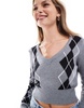 Bershka argyle plaid v-neck sweater in gray - part of a set