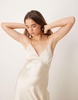 Miss Selfridge satin maxi dress with lace insert in ivory