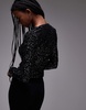 AllSaints Eris long sleeve top in leopard