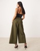 ASOS DESIGN Petite cropped adjustable tab waist pants in olive