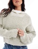 ASOS DESIGN fly collar sweater in neppy yarn in khaki