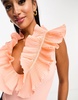 River Island Petite frill neck top in peach
