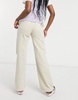 Bershka cotton wide leg 90s jean with knee rip in ecru - CREAM