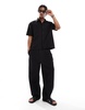 Bershka plisse relaxed shirt in black - part of a set