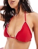 Bershka lettuce edge contrast trim bikini top in red & white - part of a set