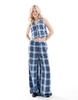 Vero Moda textured plaid cropped vest in blue denim mix - part of a set