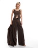 Bershka lace detail tailored vest in brown