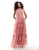 Anaya halterneck tulle maxi dress in dusty pink
