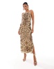 ASOS DESIGN square neck tile embellished midi dress with open back in gold
