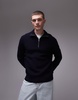 ARKET wool blend chunky ribbed sweater with half zip funnel neck in blue