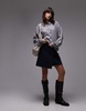 Topshop premium rib polo top in gray