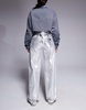 Armani Exchange metallic coated straight leg jeans in silver