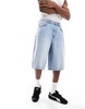 Bershka baggy denim shorts in mid blue