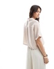 Bershka linen look short sleeve boxy shirt in beige stripe