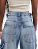 Bershka adjustable waist carpenter jeans in mid wash blue