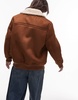 Topshop faux suede shearling bomber jacket in brown