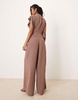 ASOS DESIGN asymmetric drape neck jumpsuit in deep taupe