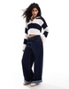 Miss Selfridge striped open stitch crochet long sleeve polo sweater