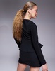 ASOS DESIGN long sleeve button up structured hem top in black - part of a set