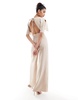 ASOS DESIGN ruched front cut out back jumpsuit in beige