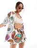 ASOS DESIGN satin shorts in plate print - part of a set