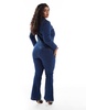 ASOS DESIGN Curve long sleeve stretch 70's jumpsuit in dark blue