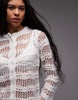 Topshop knit pointelle button cardigan in ivory