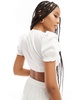 Bershka puff sleeve tie front cotton top in white