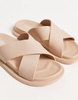 ASOS DESIGN Wide Fit Fixation cross strap jelly flat sandals in beige