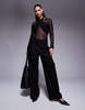 ASOS DESIGN long sleeve top with ruched halterneck detail in black