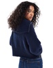 ASOS DESIGN zip up cardigan with pocket and collar detail in navy
