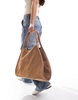 ASOS DESIGN suede tote bag with tubular piping in tan