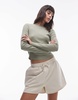 Topshop rib curve hem long sleeve tee in soft khaki
