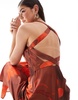 ASOS DESIGN satin wide neck cross back strap maxi dress in rust floral print