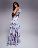 ASOS LUXE tiered ruffle organza maxi skirt in blue floral print - part of a set