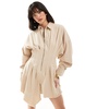 ASOS DESIGN nipped in waist romper with blouson shirt in oatmeal