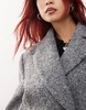 Monki textured long double breasted coat in gray