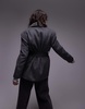 Topshop double breasted belted twill blazer coat in charcoal