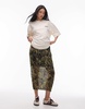 Topshop crinkle jersey midaxi skirt in green smudge print