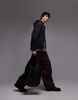 Topman premium heavyweight oversized fit acid wash zip up hoodie in washed black