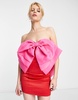 Amy Lynn Oscar premium satin mini dress with extreme bow in pink and red contrast