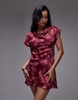 Topshop ruched side grown on shoulder mini dress red print