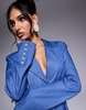 ASOS LUXE chambray cinched waist tailored blazer with embellished cuffs in blue - part of a set