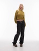 Topshop knit cropped fluffy cable cardigan in green