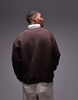 Topman heavyweight oversized fit sweatshirt with Paris embroidery in brown