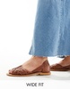 ASOS DESIGN Wide Fit Francis leather woven flat sandals in tan